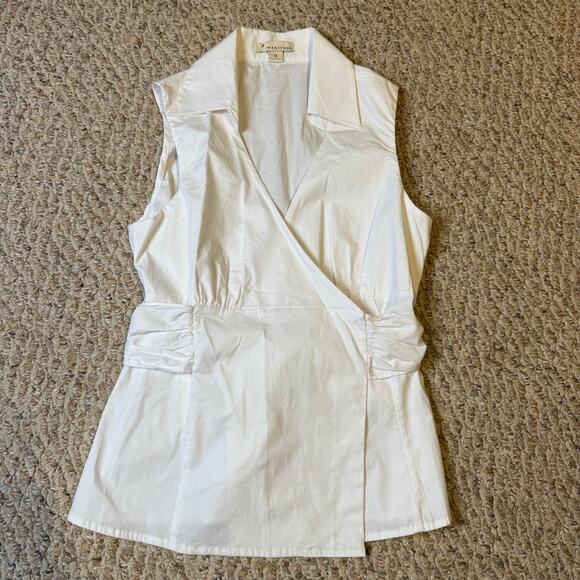 Twenty One White Dressy V-neck Sleeveless Blouse With Tie In Back Work Size Med - Picture 1 of 6